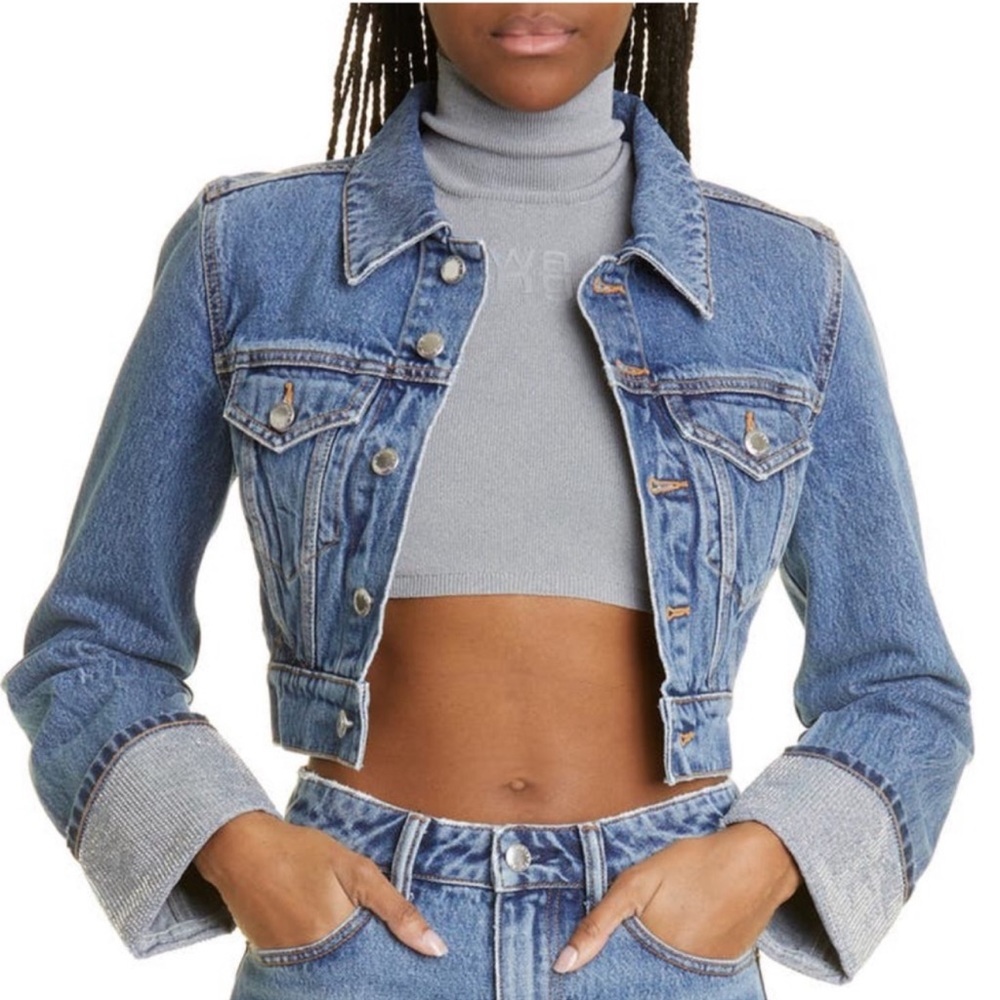 ❤️Alexander Wang Cropped Indigo Crystal Cuff Denim Jacket❤️